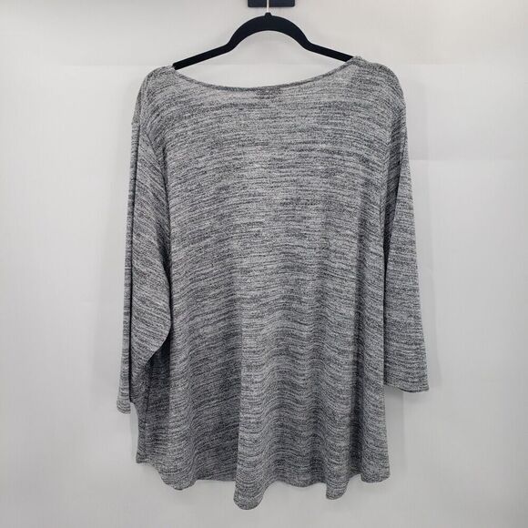 Ruby Rd. 3x Caged Neck Sweater Womens Plus Heathered Gray Black 3/4 Sleeve - Picture 3 of 12